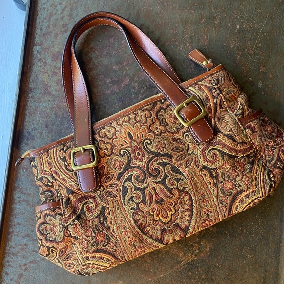 Fossil Vintage Brown Paisley Carpet/Tapesrty Shoulder Bag - Picture 1 of 15